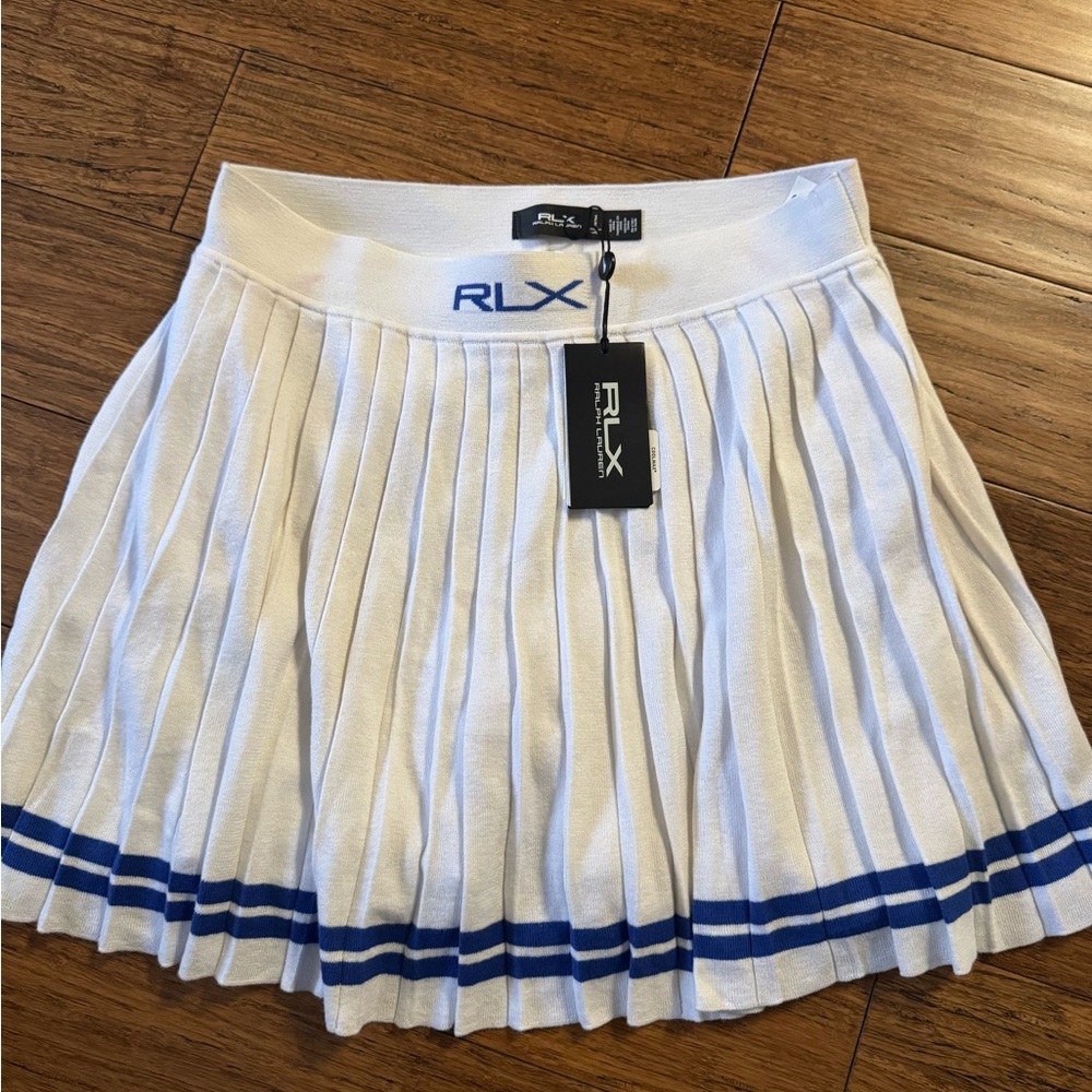 Ralph Lauren RLX White Pleated Skater Skirt with Blue Trim